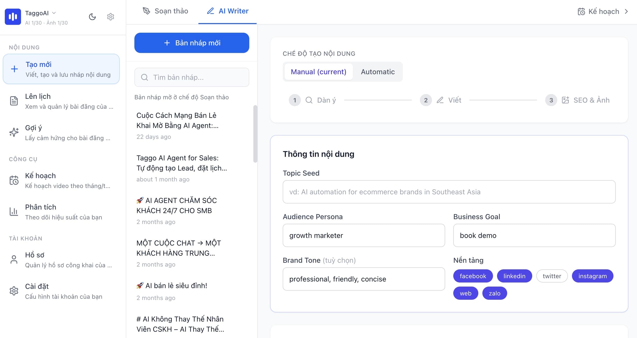Taggo Content App Interface