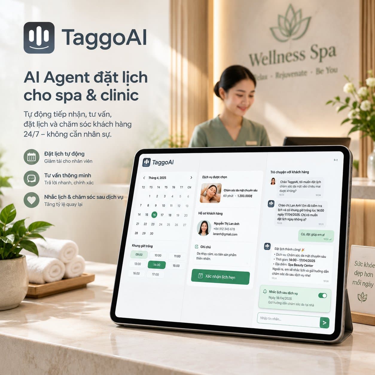 Cách AI Agent giúp phòng khám/spa đặt lịch & nhắc liệu trình 24/7